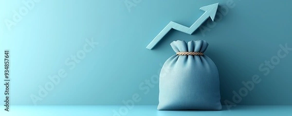 Obraz Money sack and upward arrow representing growth and financial success on a blue background
