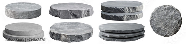 Obraz Set of empty round grey stone product display podium