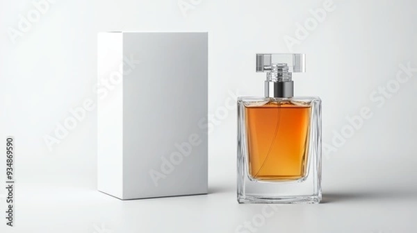 Fototapeta Perfume Bottle Mockup with White Box on White Background