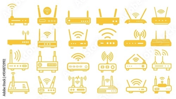 Fototapeta icons set vector wifi router wireless internet network modem switch icon art yellow