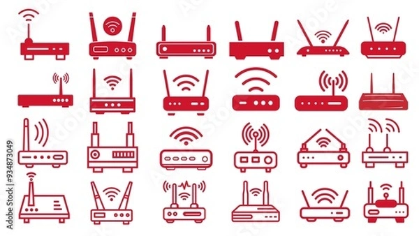 Fototapeta icons set vector wifi router wireless internet network modem switch icon art red