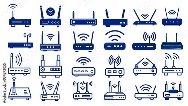 Fototapeta icons set vector wifi router wireless internet network modem switch icon art blue