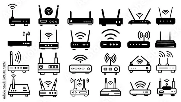 Fototapeta icons set vector wifi router wireless internet network modem switch icon art