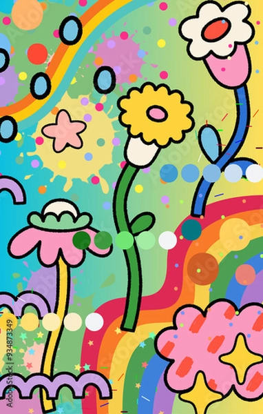 Fototapeta abstract background colorful doodle flower design
