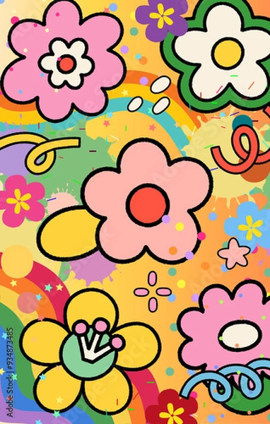 Fototapeta abstract background colorful doodle flower design
