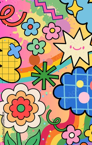 Fototapeta abstract background colorful doodle flower design