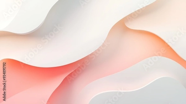 Fototapeta Serene Coral Flow: A minimalist abstract background of flowing white and coral waves, evoking tranquility and modern elegance. 