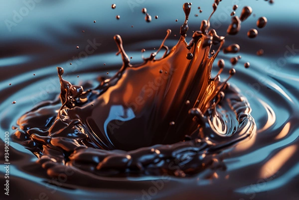 Fototapeta Crown splashing into melted chocolate, creating waves and drops of chocolate