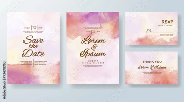 Fototapeta Wedding invitation with Abstract splashed watercolor background