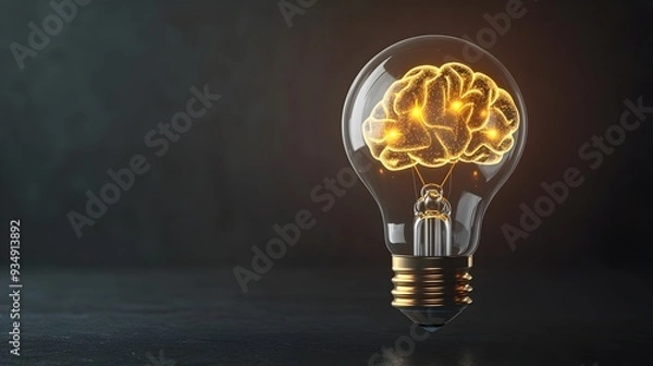 Fototapeta Illuminating the Mind's Potential - A glowing brain encased in a light bulb symbolizes the power of innovative thinking,creative problem-solving,and the limitless possibilities of the human intellect.