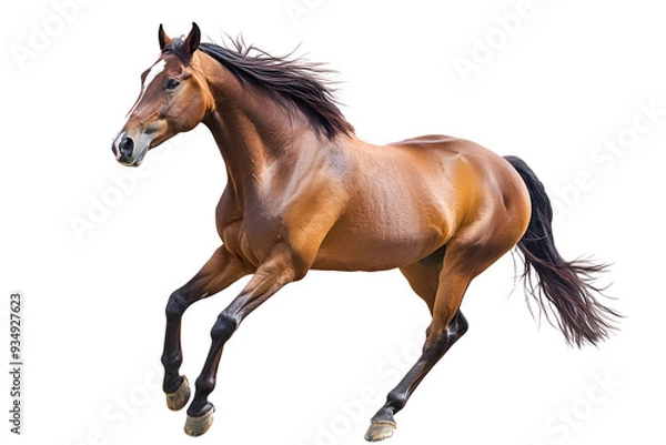 Obraz Dynamic brown horse galloping in full motion with a glowing coat, showcasing strength and speed on a transparent background.