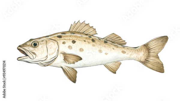 Fototapeta Illustration of a spotted fish swimming gracefully, showcasing its unique patterns and vibrant colors, ideal for aquaculture themes.