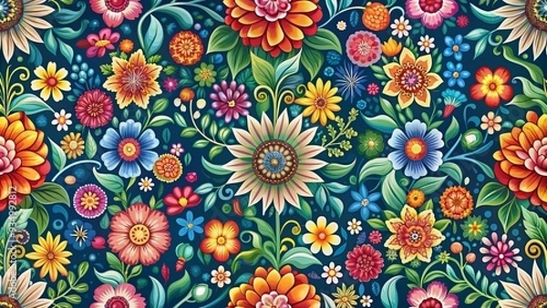 Obraz Seamless floral pattern with vibrant colors and intricate details, nature, flowers, seamless, design, background, garden