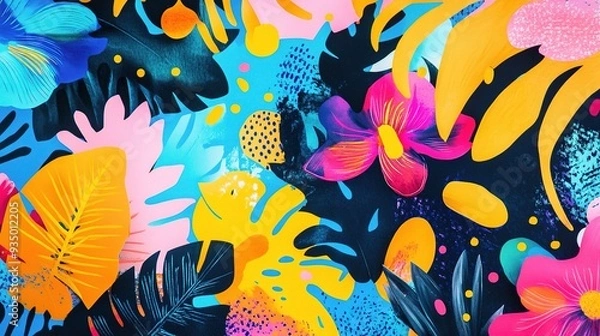 Fototapeta Tropical Wonderland: Dive into a vibrant jungle of color and life, where exotic flora blooms in abstract beauty. 