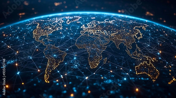 Fototapeta Communication coverage in telecommunication, focusing on global reach, signal strength, and coverage maps