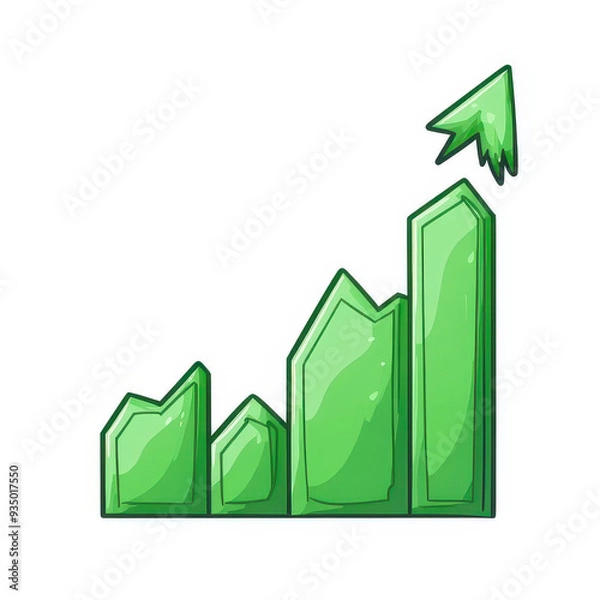 Fototapeta A simple green stock market graph displays a steady upward trend on a clean white background.