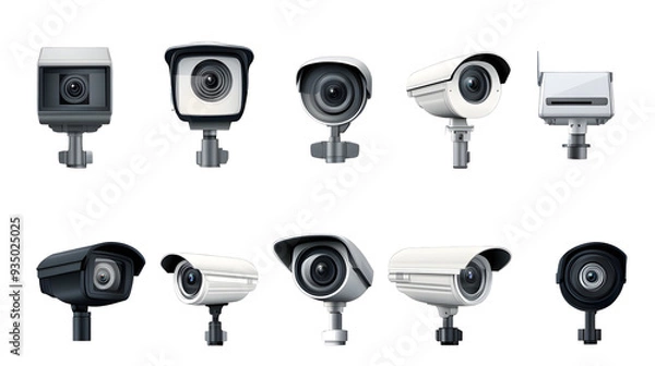Fototapeta Set of security cameras isolated on a transparent background