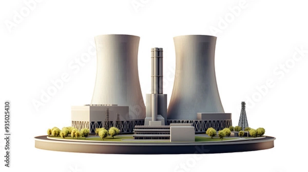 Fototapeta 3D nuclear power plant isolated on a transparent background