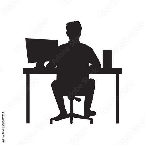 Fototapeta Silhouette of a man working on a laptop