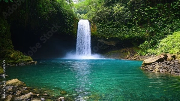 Obraz Waterfall cascading into a turquoise pool