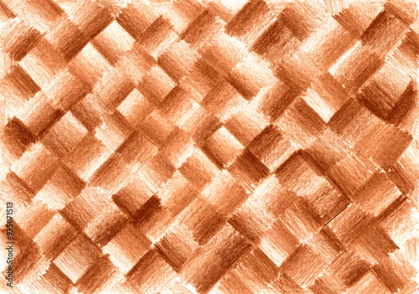 Fototapeta Background is filled with pattern drawn by hand with colored pencils. Uneven squares. Each square has gradient from light to dark. Different shades of peach fuzz color. Brown, white. Chaotic.
