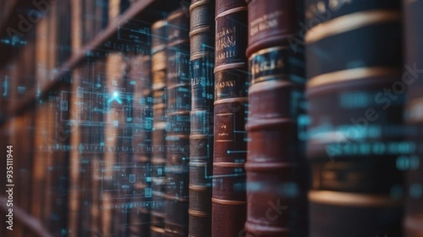 Obraz Bookshelf with Digital Overlay