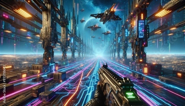 Fototapeta first person shooter game scene