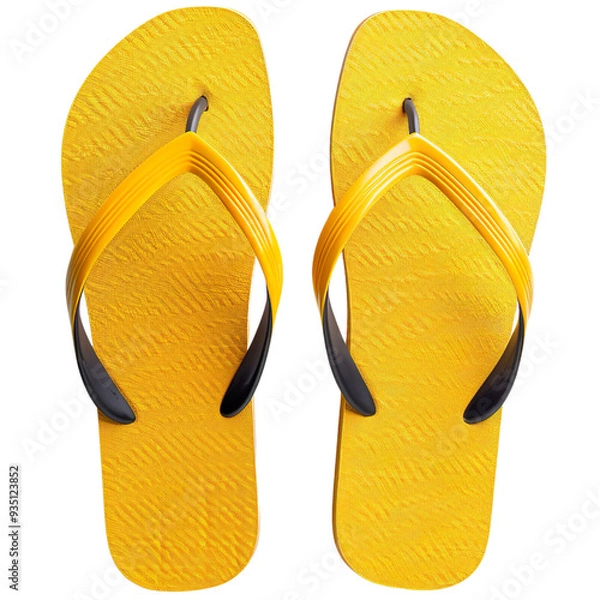 Fototapeta Yellow flip flop sandals pair flip flop beach shoes top view isolated on a transparent background