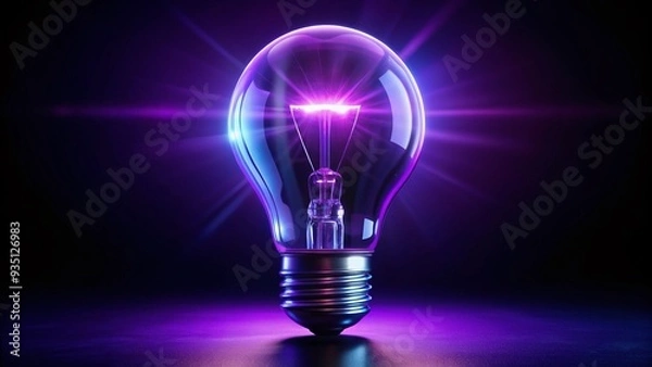 Fototapeta A bright ultraviolet light bulb shines in the dark, emitting a mesmerizing purple glow, showcasing its unique spectrum and energy-efficient technology.