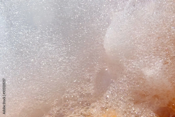 Fototapeta soap foam with bubbles, White soapy foam texture. Shampoo foam with bubbles, foam party