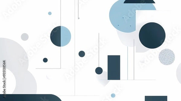 Fototapeta Abstract Geometric Shapes in Blue and Gray on White Background