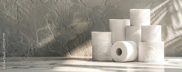 Fototapeta Neatly arranged toilet paper rolls on a smooth surface.