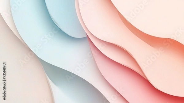 Fototapeta Pastel Dreamscape: Abstract waves of pink and blue paper craft a serene and minimalist background, ideal for modern and clean design projects. 