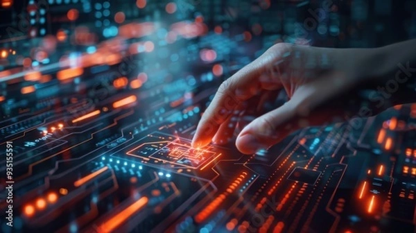 Fototapeta a human talking to a robotic artificial intelligence.