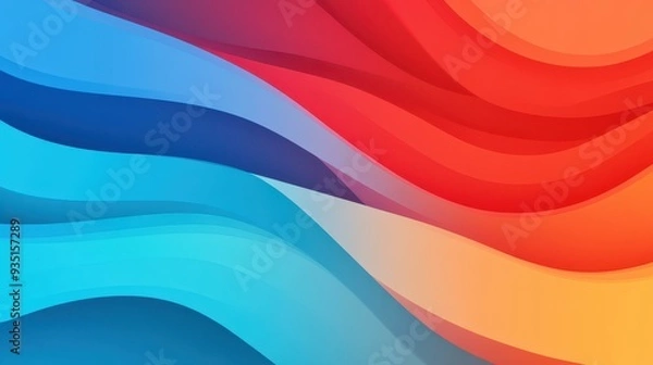 Fototapeta Vibrant red and blue gradient waves blend seamlessly, creating a modern abstract background perfect for digital art and design.