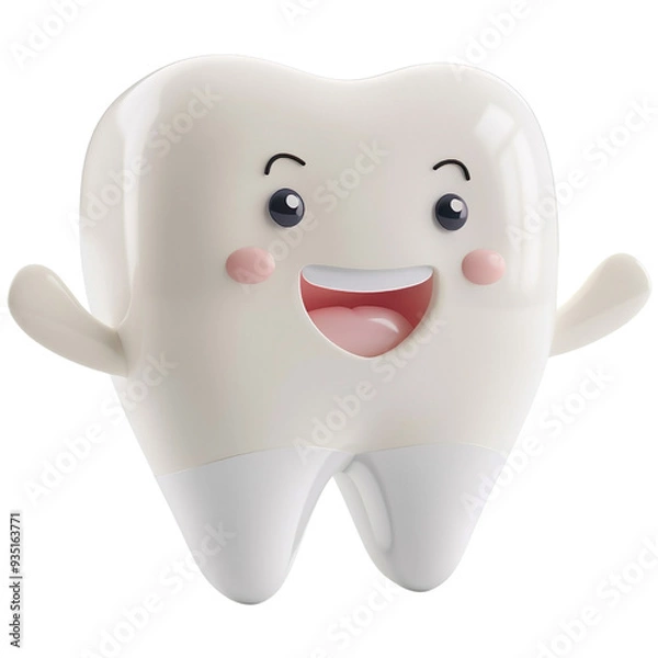 Fototapeta 3d white people tooth, kid. Toy tooth isolated on a transparent background