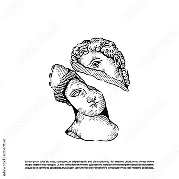 Obraz Vintage retro hand drawn broken statue head vector illustration