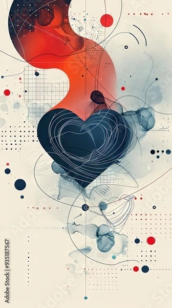 Fototapeta Muted, abstract heartbeats and medical icons with space for text