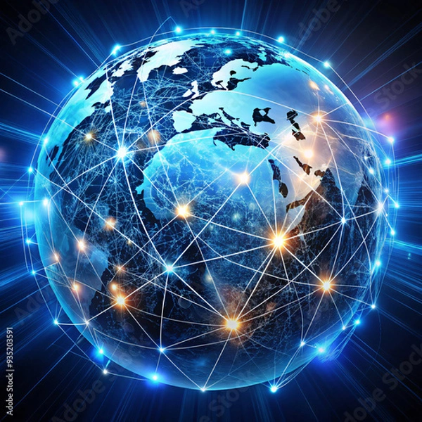 Obraz Global network technology concept with a digital globe illustration