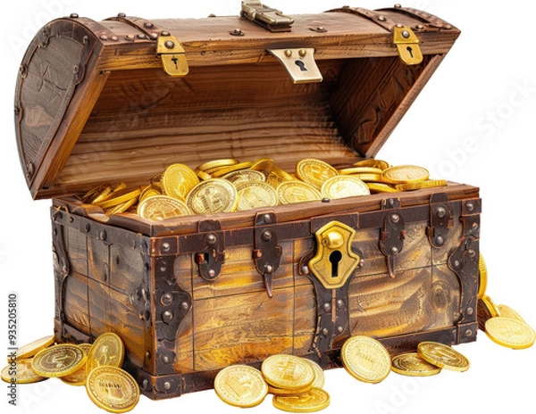 Obraz Open treasure chest full of gold coins