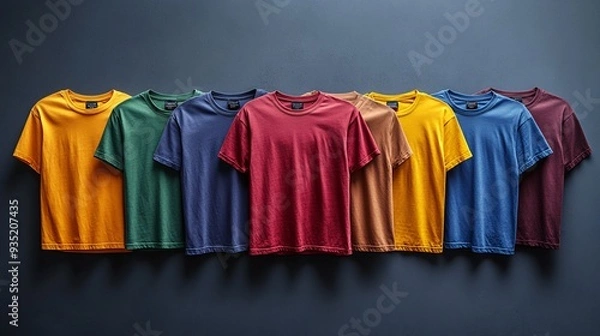 Fototapeta A collection of colored t-shirt templates for men, showcasing a variety of design options
