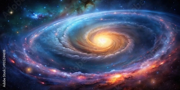 Fototapeta Spiral galaxy background with swirling stars and nebula clouds, galaxy, space, astronomy, universe, cosmic, starry