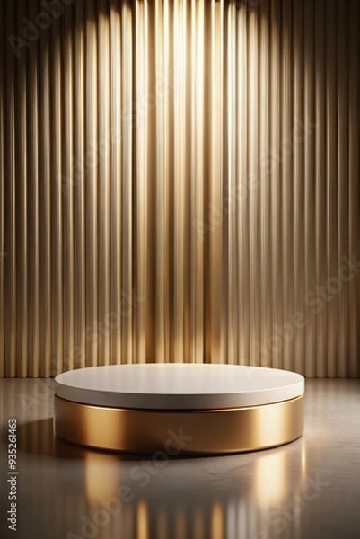 Obraz Gold Podium with Dramatic Lighting and Patterned Background
