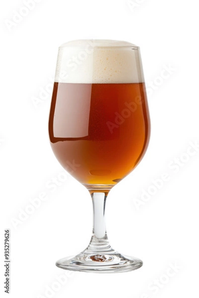 Fototapeta A refreshing glass of beer with a creamy foam top, perfect for any occasion, showcasing its rich amber color and inviting appearance.