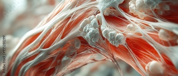 Fototapeta Abstract close-up of muscle fibers, showcasing intricate details and vibrant colors, ideal for medical or biological themes.