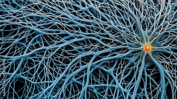 Obraz Close-up of nerve endings in the brain, showcasing the detailed connections and the complexity of the neural network.
