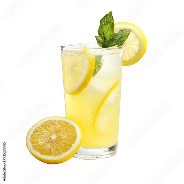 Fototapeta Refreshing Lemonade with Lemon Slices and Mint