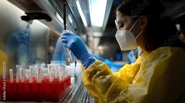 Fototapeta Doctors in an infectious disease lab are working on a cure for a new, deadly virus