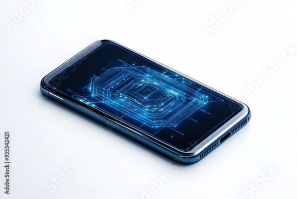 Obraz Modern smartphone displaying a glowing circuit design on its screen, symbolizing technology and innovation.