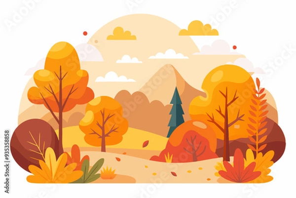 Fototapeta Autumnal Landscape with Trees, Clouds, and Mountains
